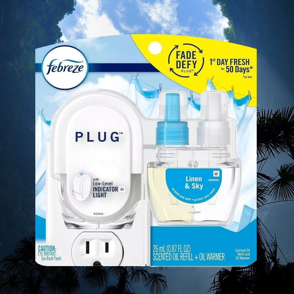 Febreze (Fade Defy) + PLUG Air Freshener + Refill (Linen & Sky) 0.87 Fl. Oz.